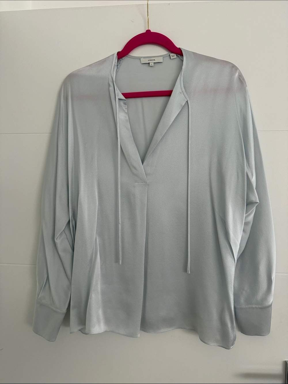 Vince Silver Satin Tie-Neck Blouse